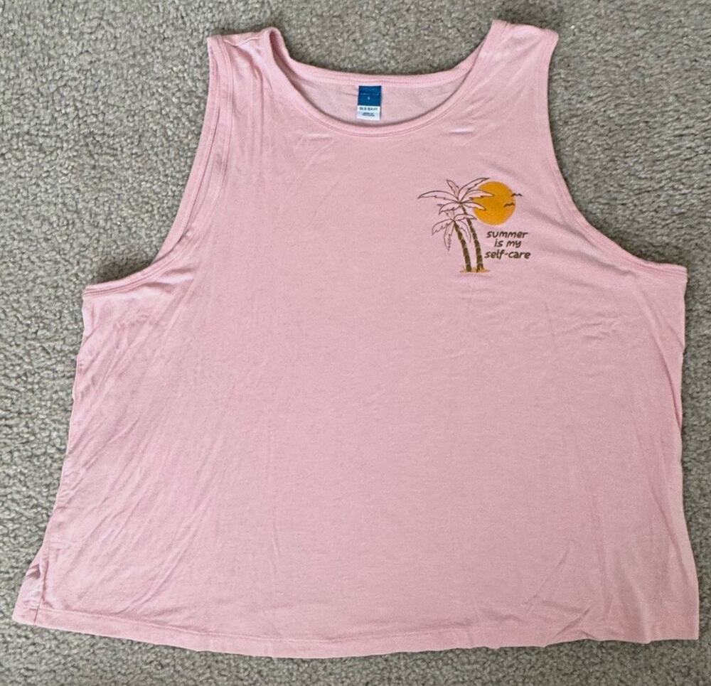 Old Navy Sunday Sleep Womens Large Pink Palm Tree Graphic Tank Top Soft Pajama